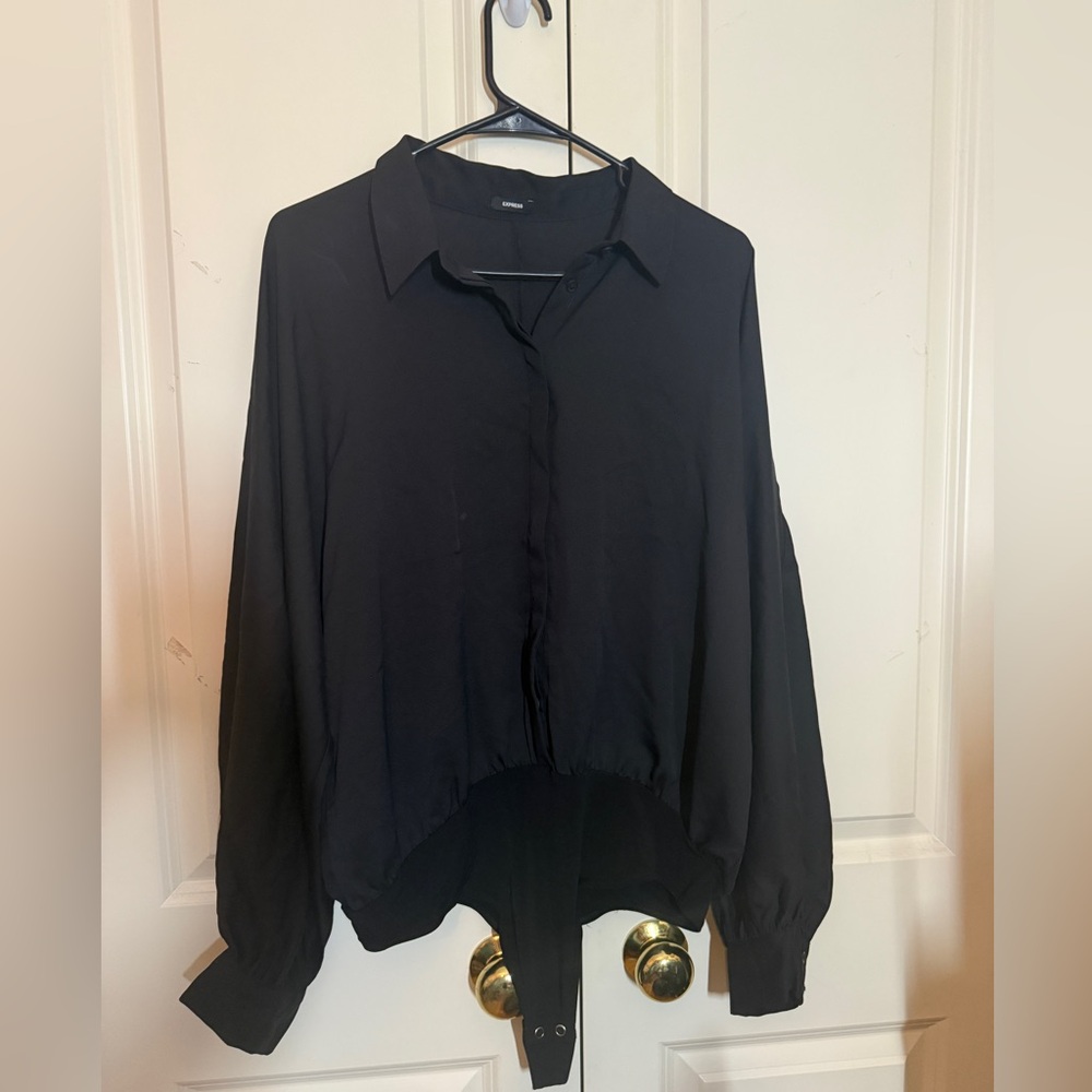 Express Womens Bodysuit with Collar - Black - Size Large